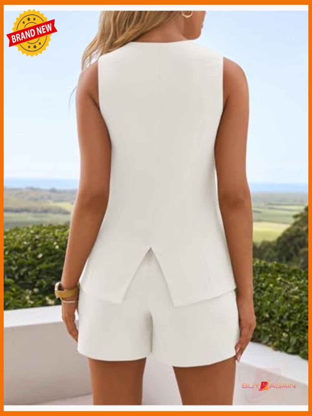 Women's 2 Piece Short Set Sleeveless Vest High Waist Casual Summer Outfit - Picture 5 of 7
